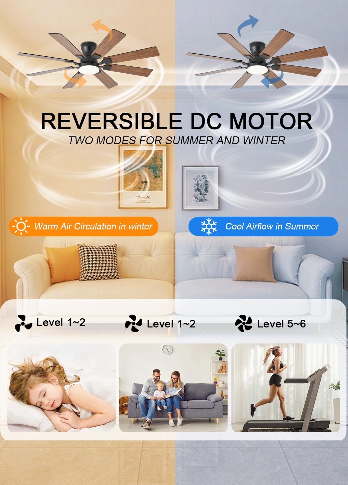 52 inch Ceiling Fan with Light 6 Speeds Reversible Low Profile Ceiling Fan with Light and Remote APP — view 6