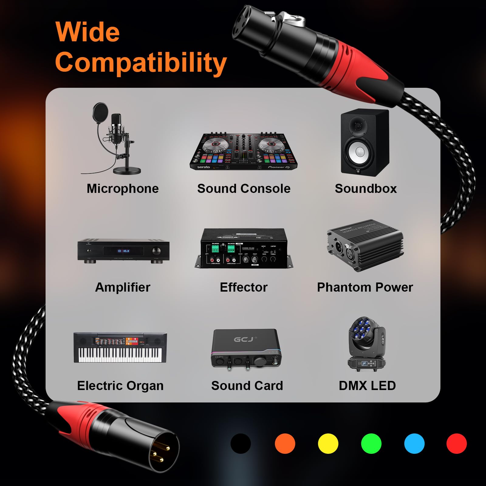 GeoHN.G XLR - Cable de micrófono (7,5 m, 6 unidades, 3 pines, simétrico, apantallado, cable de conexión para micrófono)