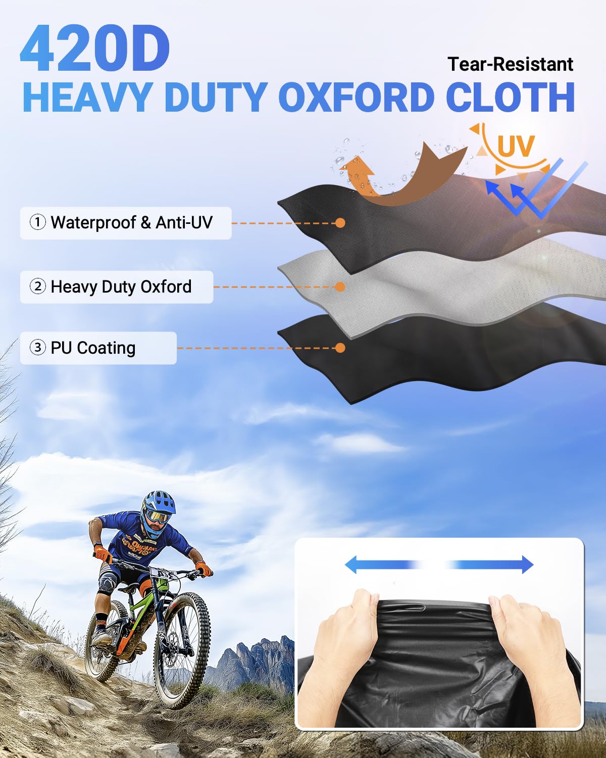 SUPAREE Pokrowiec na rower, 3 rowery, do przechowywania, na zewnątrz, Oxford, wodoodporne, do transportu, 3 rowerów, przezroczyste, 420D, wytrzymałe, do kampera, przyczepy kempingowej, samochodu, na