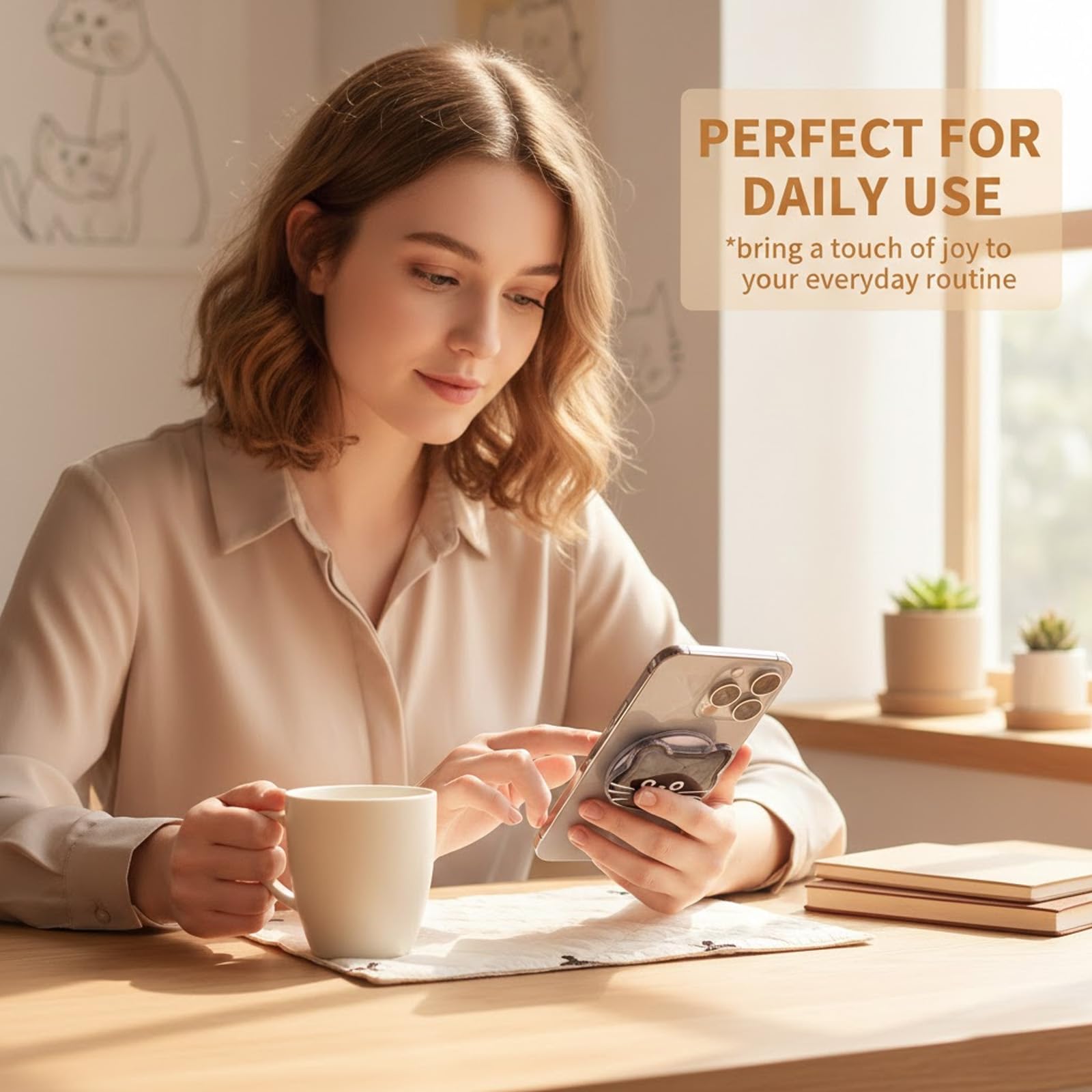 4 Pezzi Porta Cellulare da dito, Impugnatura Smartphone, Gattino di Cartone Animato Supporto di alta Qualità, Pieghevoli, Presa Sicura, Base e Impugnatura Estensibili per Smartphone e tablet