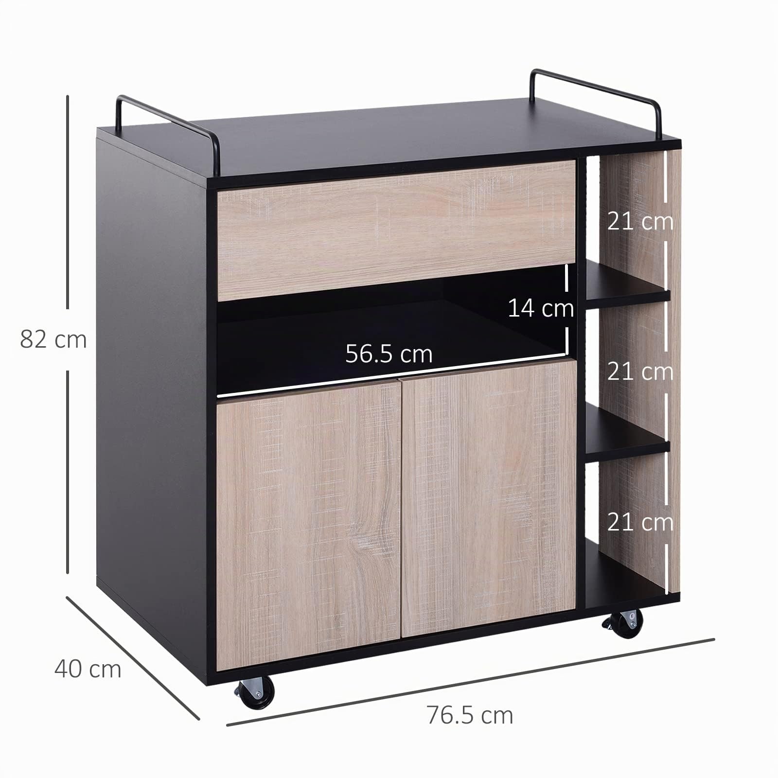 HOMCOM Carrello da Cucina Multiuso Moderno con Ruote 76,5x40x82cm Rovere | Cassetto, Anta in Legno