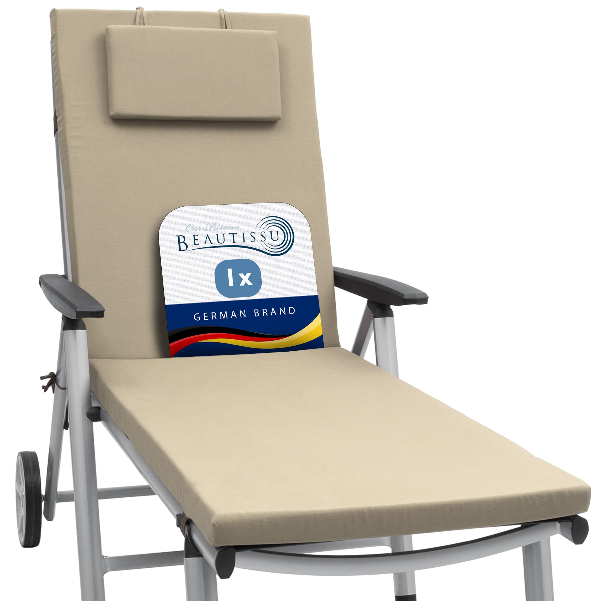 Beautissu Sun Lounger Cushion 200x60x5cm Loft RL - Garden Recliner Sunbed Cushion for Patio Balcony Terrace - UV-Light Resistant Steamer Relaxer Sunlounger Bed Pad Beige
