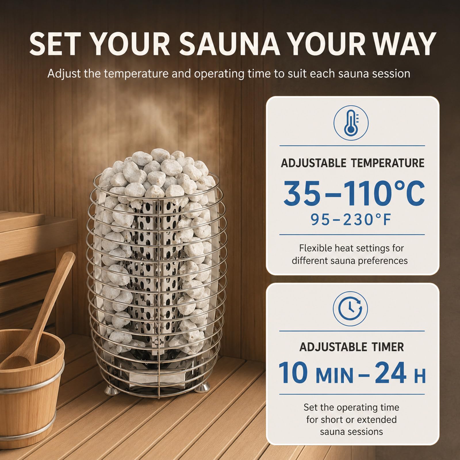 Stufa Sauna da Pavimento, Cestello Pietre Aperto in Inox, 3kW 15kW