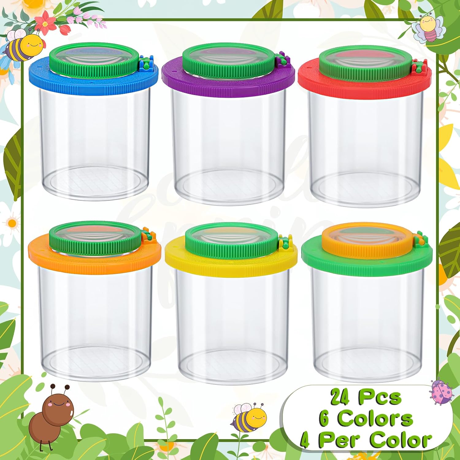 Coopay 24 Pieces Magnifying Insect Box - Bug Viewer, Critter Insect Cage, Container, Bug Catcher Cage, Jar Collecting Kit for Children, Kids Science Nature Exploration Tools