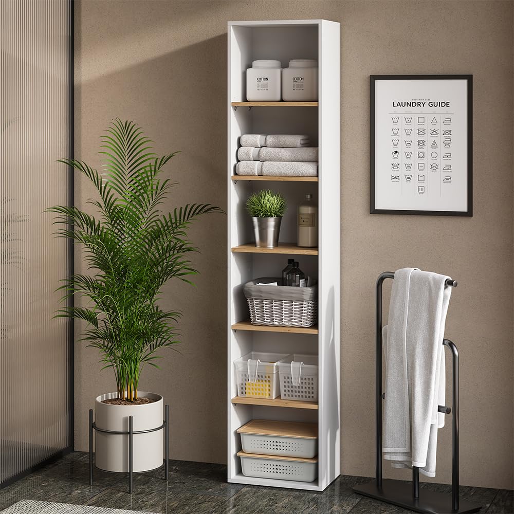 Vicco Armario de baño Viktor, Blanco/Artesano, 40.2 x 188.6 cm | apto para el almacenamiento vertical de accesorios de baño