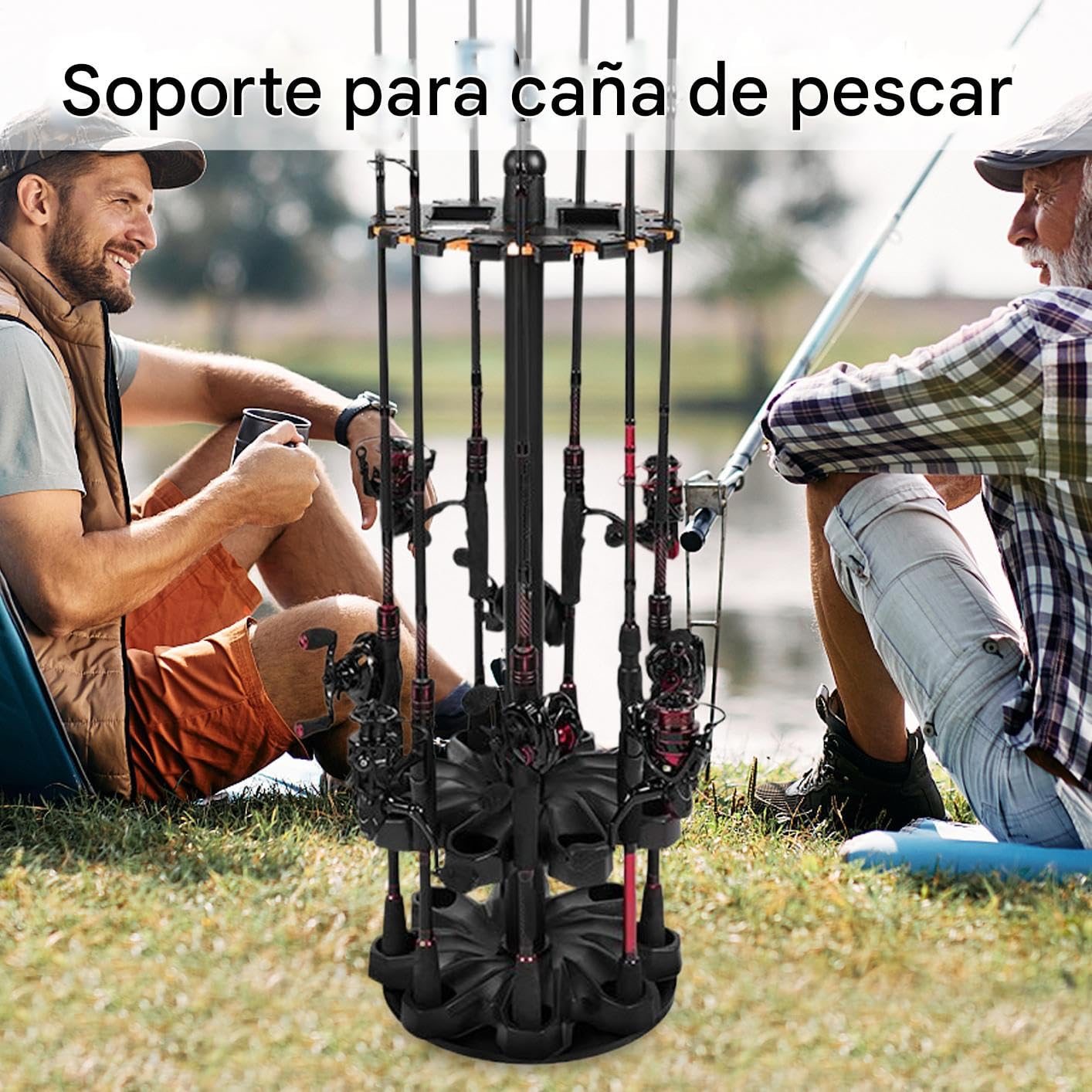 Genérico Soporte para cañas de pescar con base giratoria organizador de