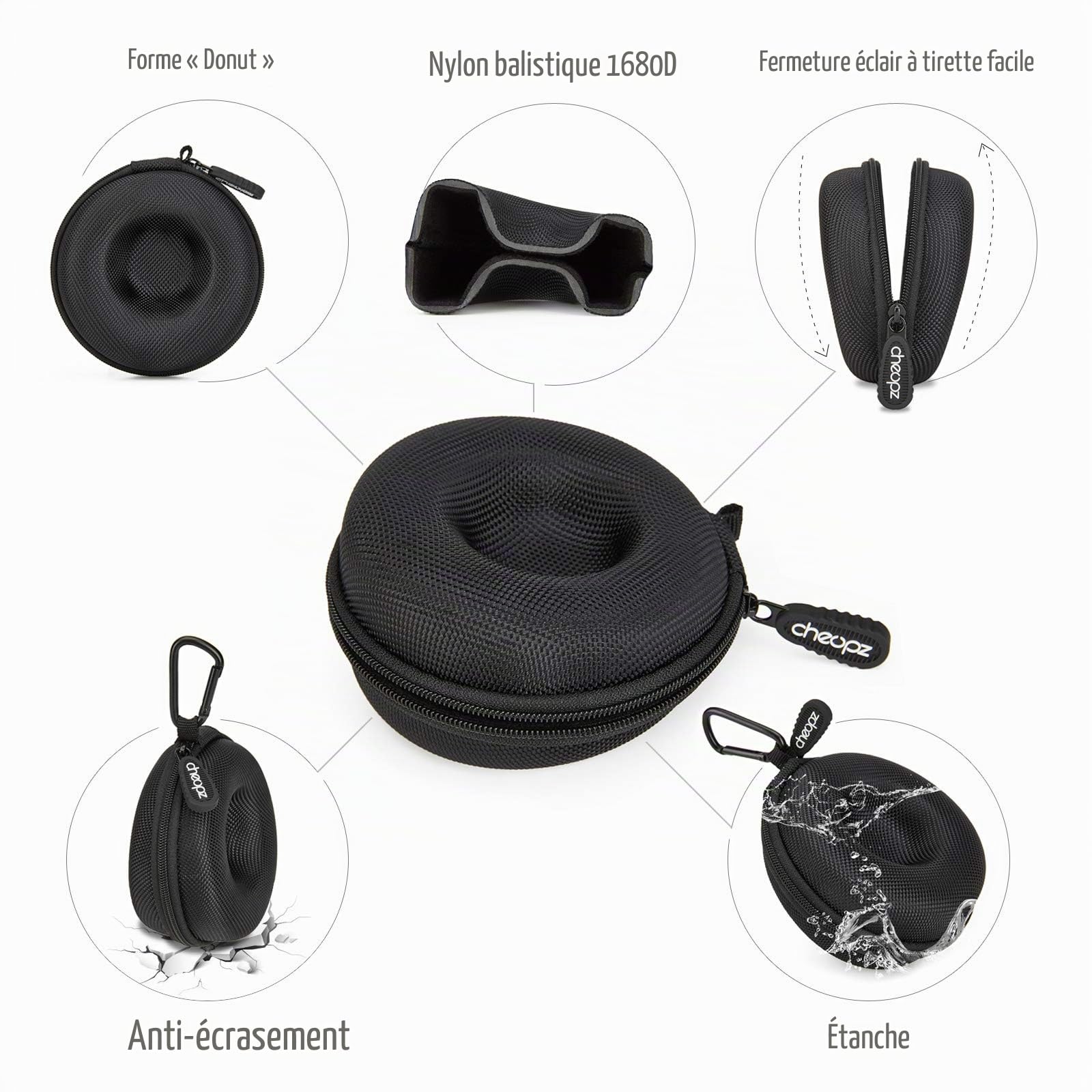 Cheopz Boîte de Rangement de Voyage pour Montres-Bracelets et Montres Intelligentes jusqu'à 50mm, Noir