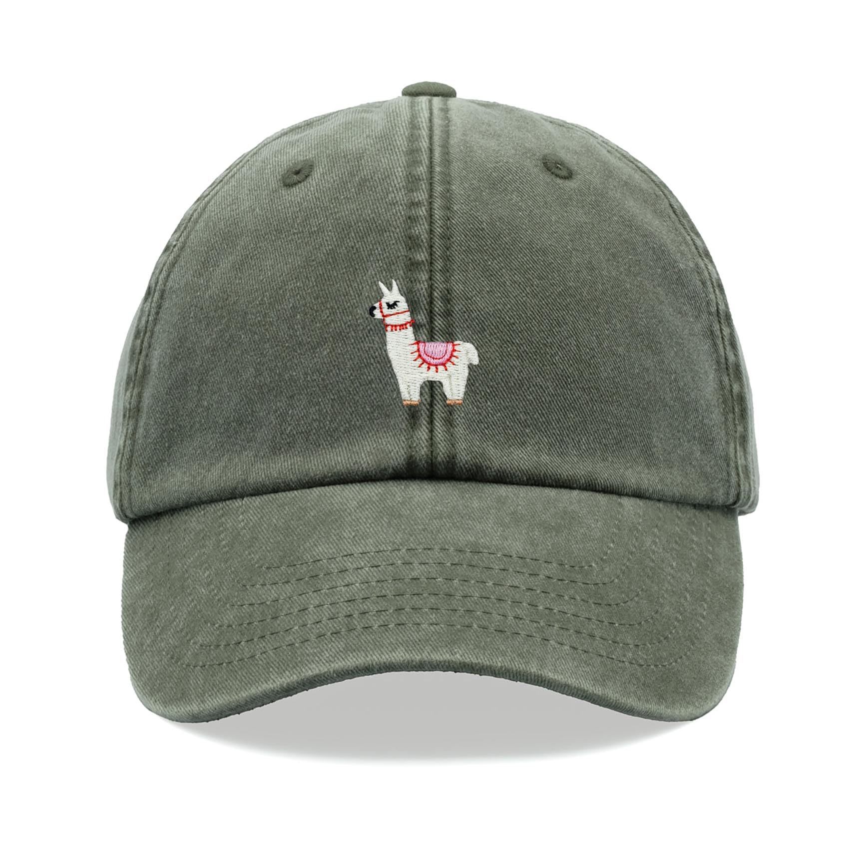 Cap Base Unisex Olive Llama Baseball Cap Vintage Washed Dad Hat Adjustable