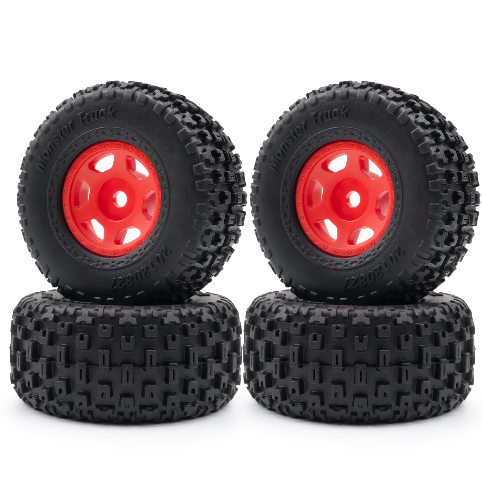 QUE-T 4pcs Plastic Wheel Hubs with Rubber Tires for 1:14 ARRMA Mojave GROM RC Car (Red)