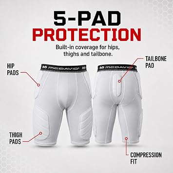 McDavid Football Girdle for Men - Durable & Breathable 5-Pad Girdle with Hard-Shell Thigh Guards for Padded Support, Ideal for Football & Lacrosse (Adult)