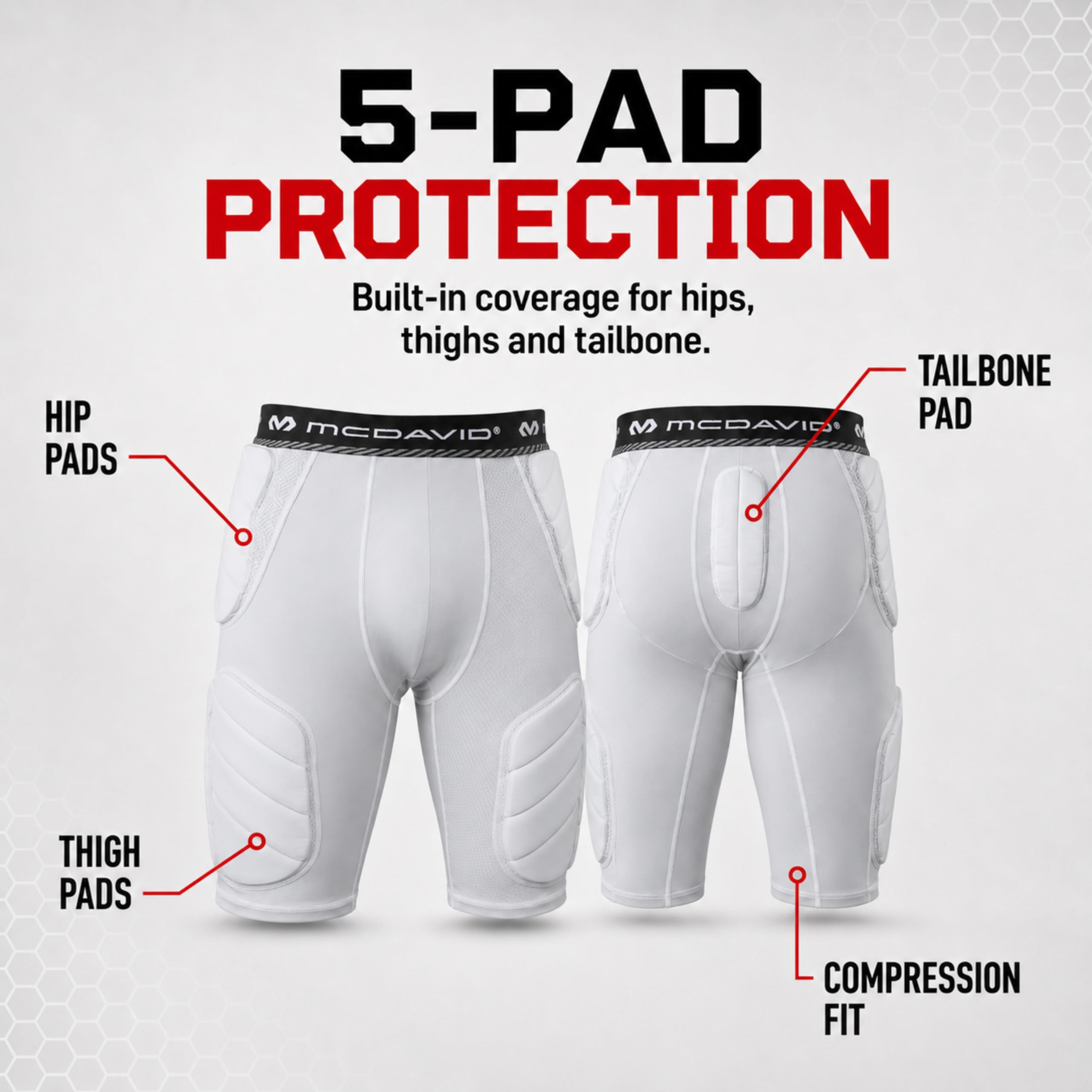 McDavid Rival Ceinture intégrée à 5 coussinets, support rembourré durable et respirant avec protège-cuisses rigides, idéal pour le football et la crosse (jeune)