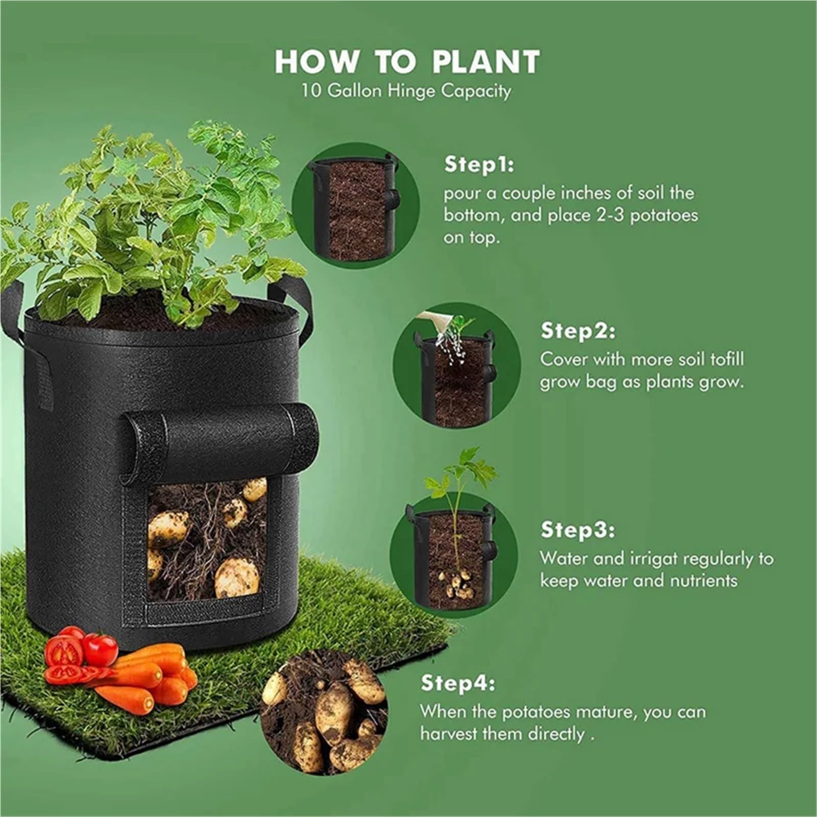 Sac Plantation Non Tissé Sac de Culture Pommes Terre 10 gallons, Sacs Robustes for la, en Tissu avec Rabat