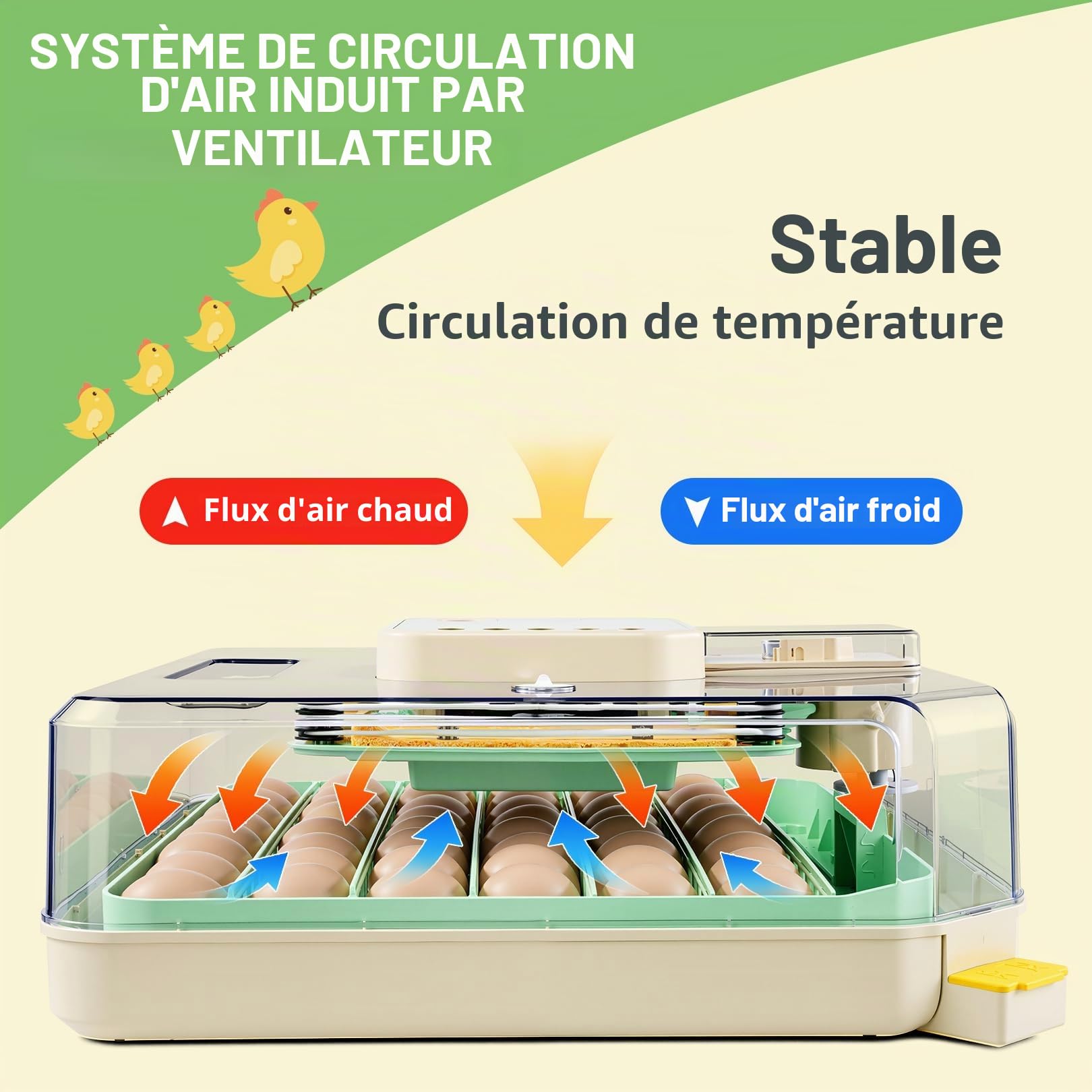 Sailnovo Couveuse pour 48 œufs entièrement automatique avec contrôle de la température et de l'humidité, rotation automatique - Incubateur d'œufs pour poulet, canard, caille - Pour la ferme, l'école