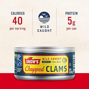 Snow's Wild Caught Chopped Clams Canned, 6.5 Ounce (Pack of 12) - 5g Protein per Serving - Gluten Free, Keto Friendly, 99% Fat Free - Great for Pasta & Seafood Recipes