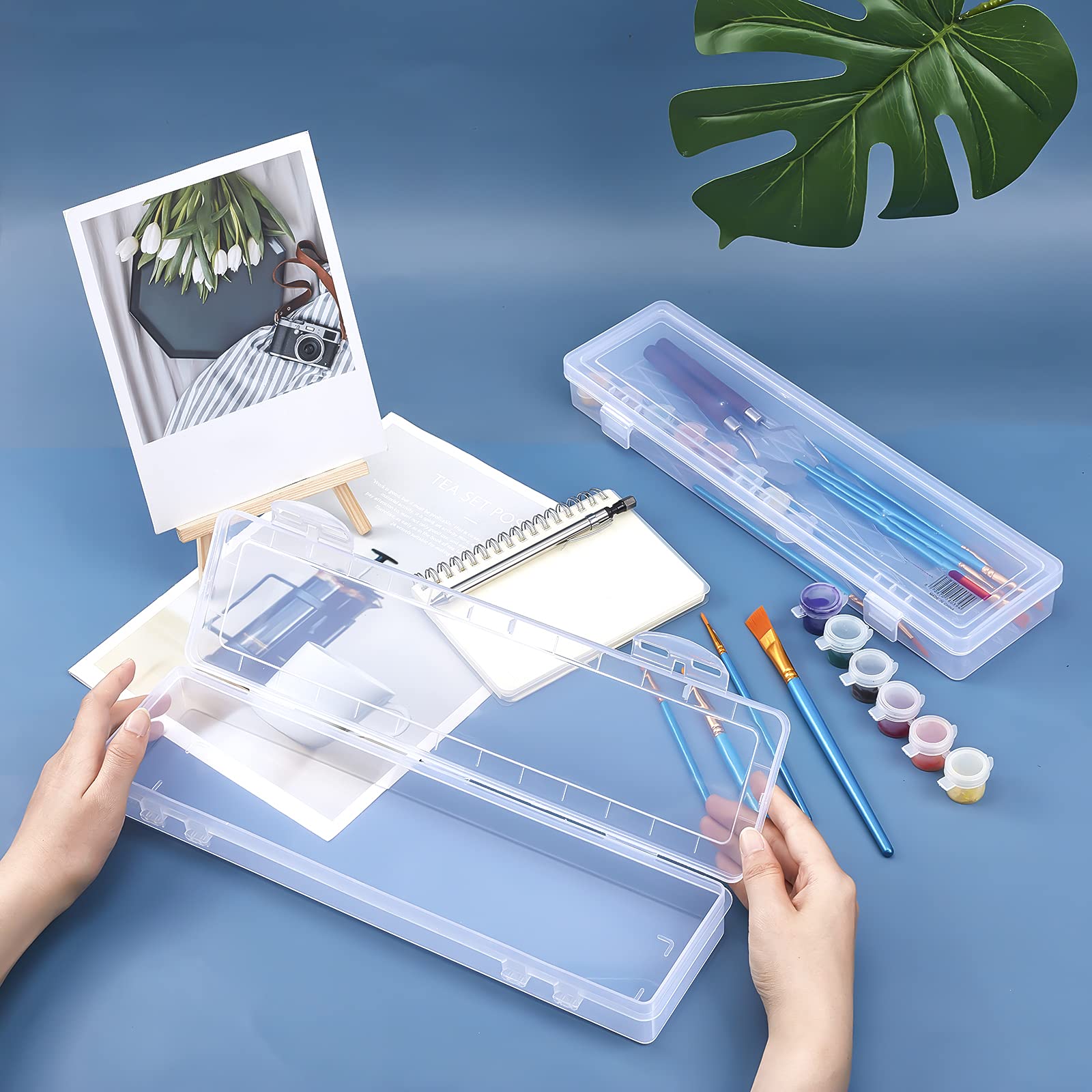 Lot De 2 Boîtes De Rangement Transparentes Pour Peinture Avec Porte Pinceaux Et Palette De Melange~p142972928