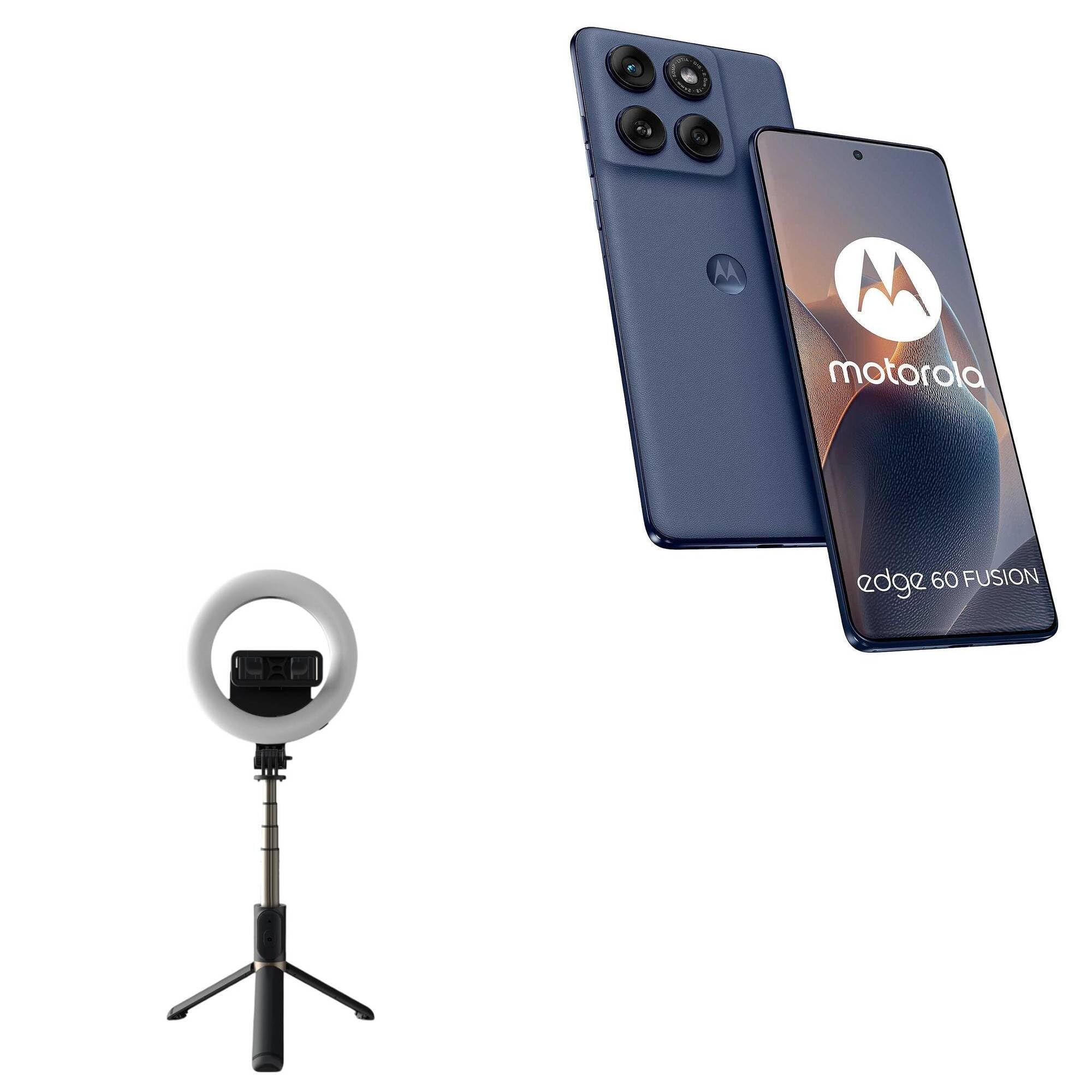 BoxWave Stand and Mount Compatible with Motorola Edge 60 Fusion - RingLight SelfiePod, Selfie Stick Extendable Arm with Ring Light - Jet Black
