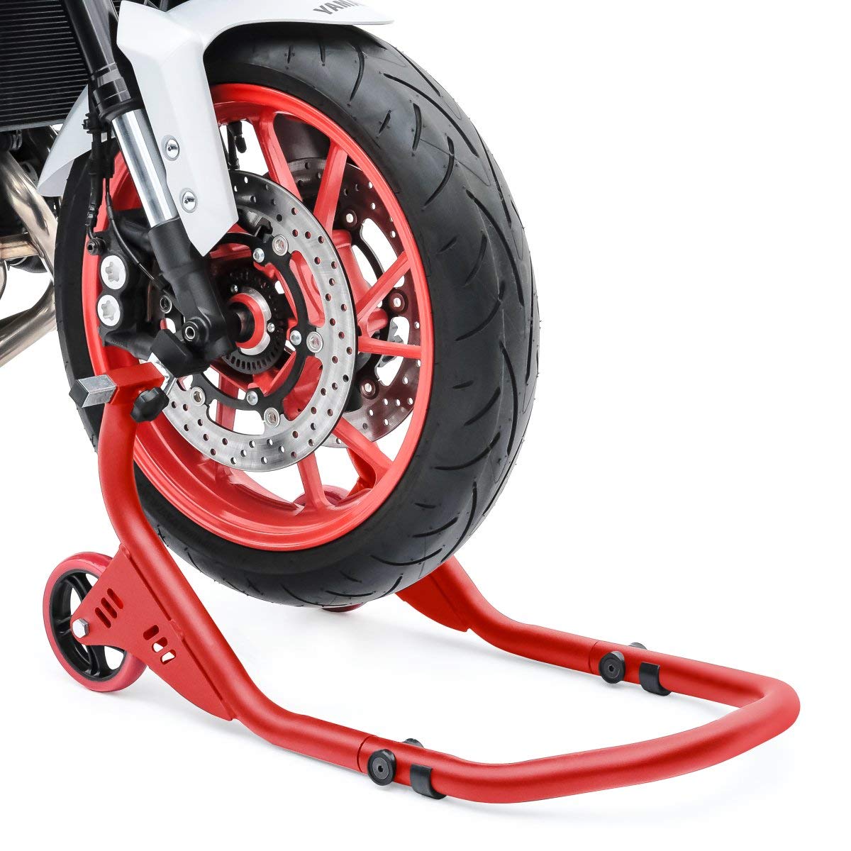 Caballete Moto Delantero ConStands Falcone Compatible para Frenos de Doble Disco Rojo