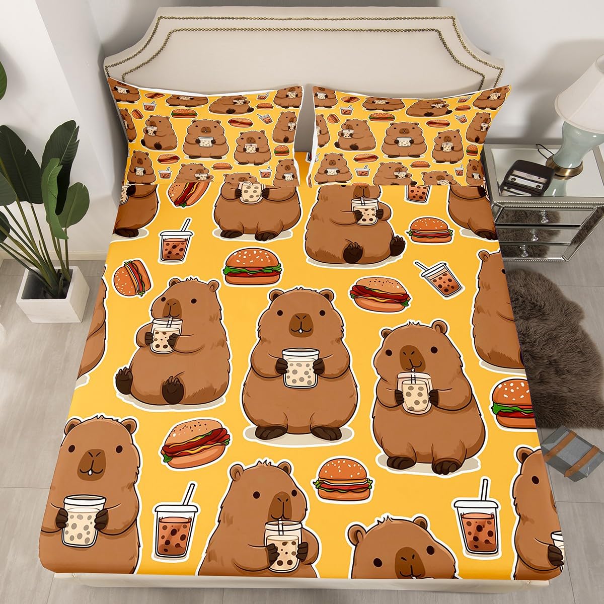Drap housse capybara 150x200 pour une chambre d'enfant ludique et cosy