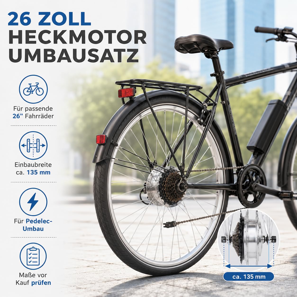 Kit di conversione per bicicletta elettrica, 26 pollici, kit di conversione per bicicletta elettrica da 36 V, 360 W, per ruota posteriore, motore a mozzo per Pedelec