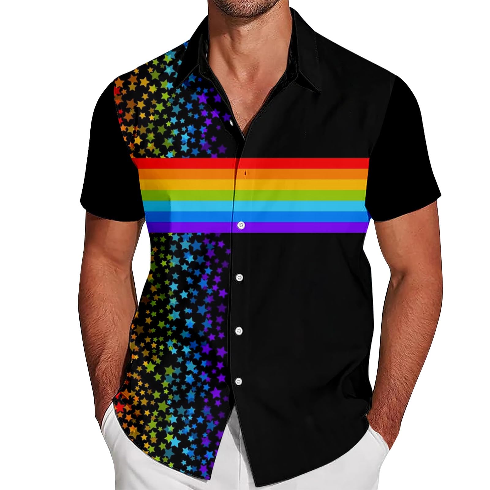 RUMAOZIA Gay Pride Month Shirt Men's Rainbow Multicolored Short Sleeve LGBTQ Rainbow Men's Shirt Rainbow Flag Hawaiian Shirt Pride Month T-Shirt Beach Shirt Love is Love Shirt Rainbow Costume, Z04 — image 1