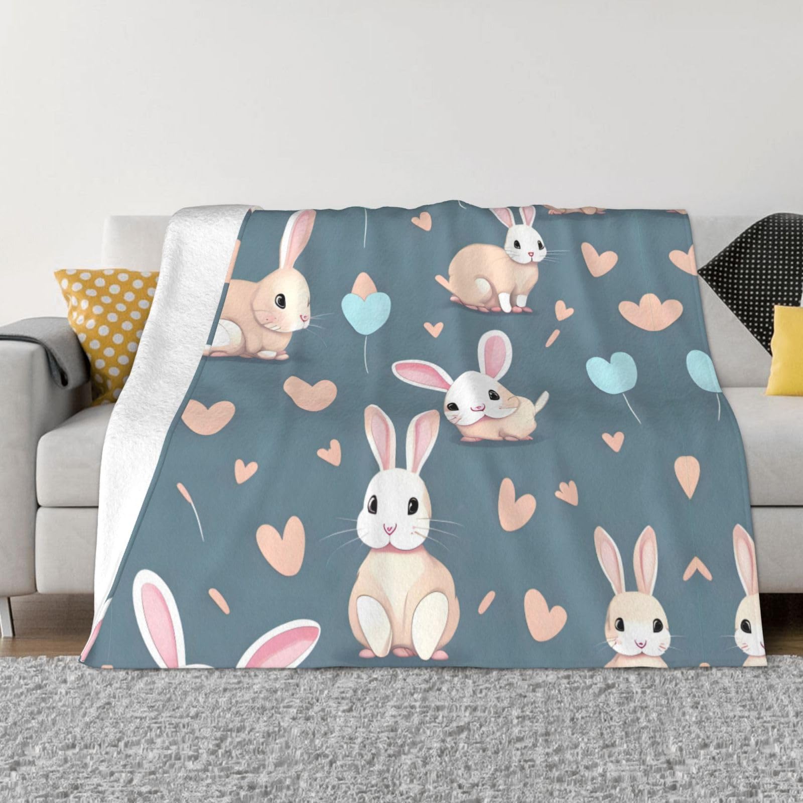 Couverture en flanelle motif lapin plaid lit canapé camping voyage 127x101