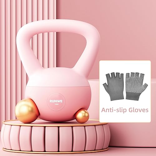 RUNWE Pesa rusa suave  Opciones de peso para entrenamiento de fuerza de 25, 20, 15, 10 y 5 libras, pesas rusas de hierro relleno de arena a prueba