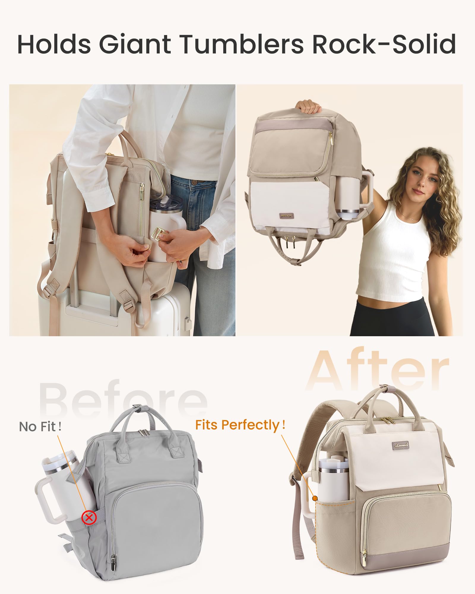 LOVEVOOK Backpack Womens, 15.6 inch Laptop Rucksack Bag for Ladies With Carrier Pocket for Large Cup, Hand Luggage Travel Backpack Waterproof College School Bag Casual Daypacks for Work Business Uni — view 3