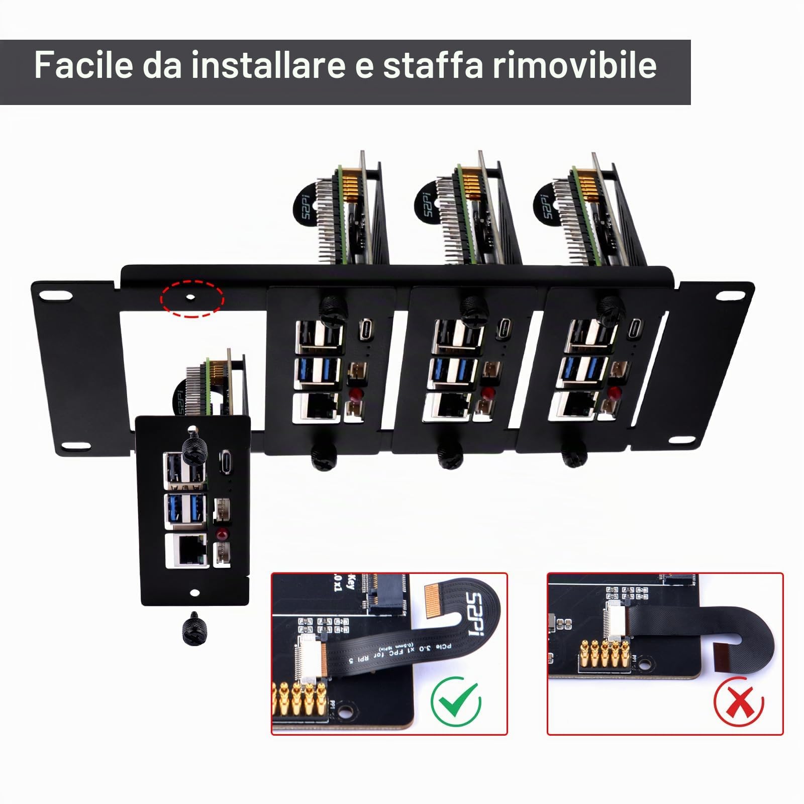 GeeekPi 10 pollici 2U Rackmount for Raspberry Pi 5, with 4PCS PCIe to M.2 NVMe SSD Adapters, Holds up to 4 Raspberry Pi 5 Boards, Compatible with DeskPi RackMate T1/T0/T2/10 inch Server Rack