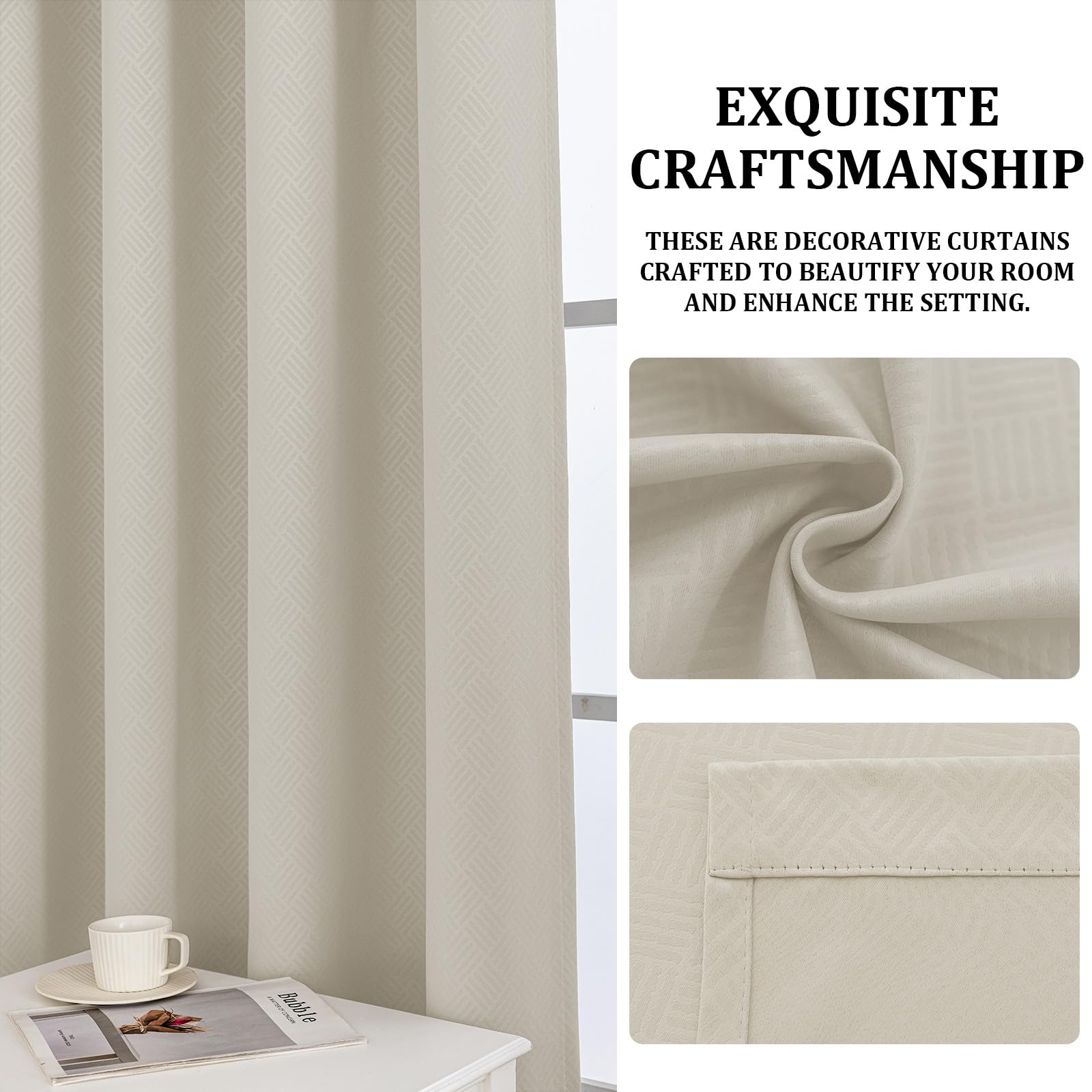 Ystyle Cortinas Termicas Aislantes Frio y Calor Opacas Dormitorio 2 Piezas, 140x225 CM, Modernas Blackout Cortinas con Ojales para Habitacion Salon, Beige