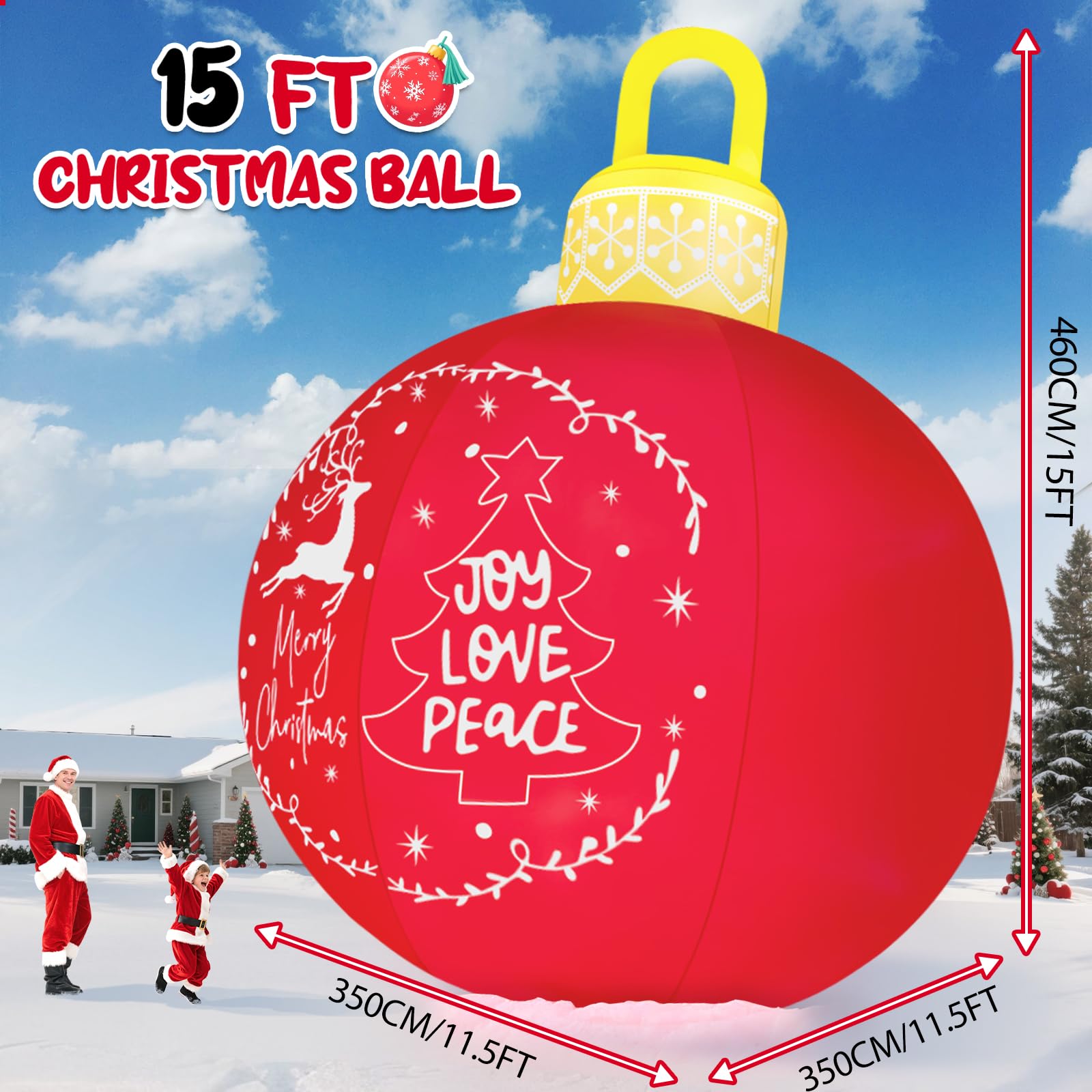 Kalolary Décoration Gonflable géante de Noël 15 Pieds pour l'extérieur, décorations gonflables Merry Christmas Bell avec Ornements LED intégrés, Ballons gonflables pour Jardin et Centre Commercial