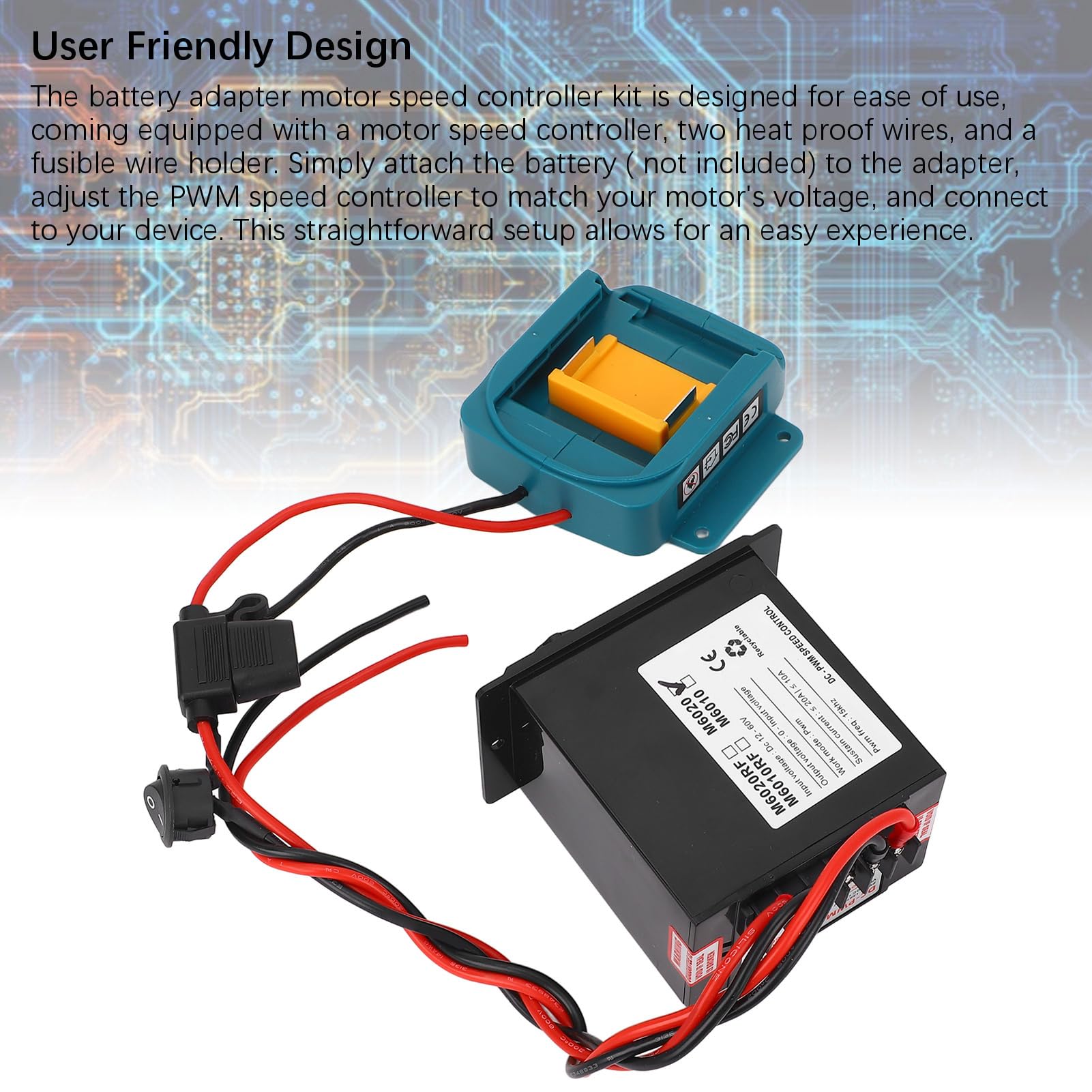 18V Adattatore Batteria Controllo Velocità Motore Kit, ABS DC PWM
