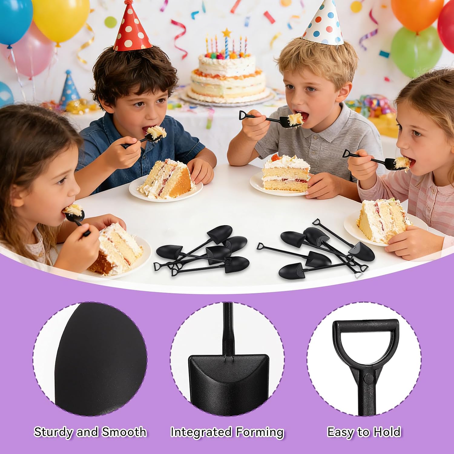 60 Pcs Black Mini Shovel Spoons, Disposable Plastic Shovel Shape Spoon for Icecream Cupcake Desserts Pudding Halloween Birthday Party Decoration