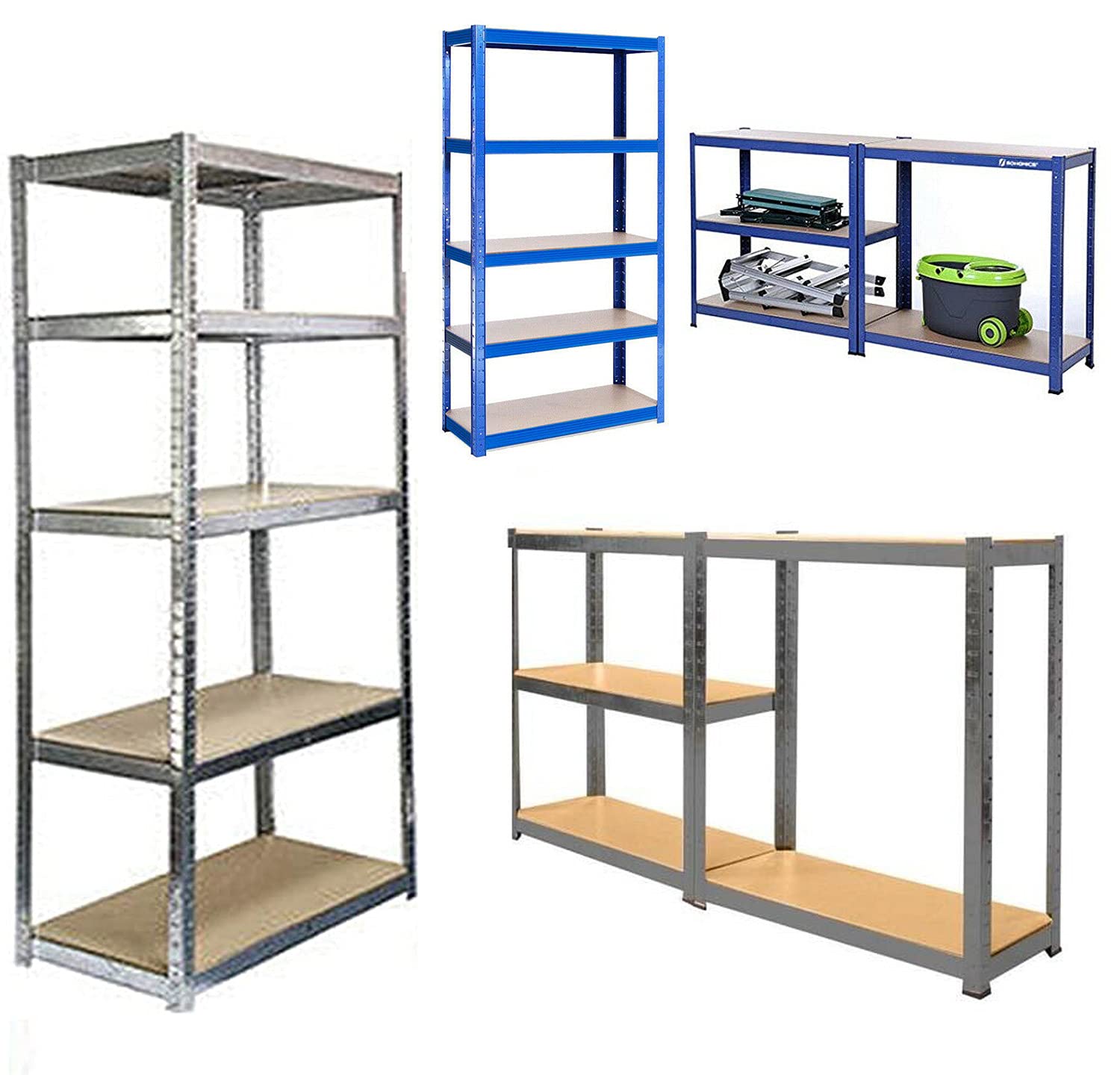 DayPlus Scaffalatura in metallo con 5 ripiani in MDF, portata massima 875 kg, in metallo regolabile, per garage, facile da montare, scaffale per carichi pesanti 200cm x 100cm x 50cm, zincato