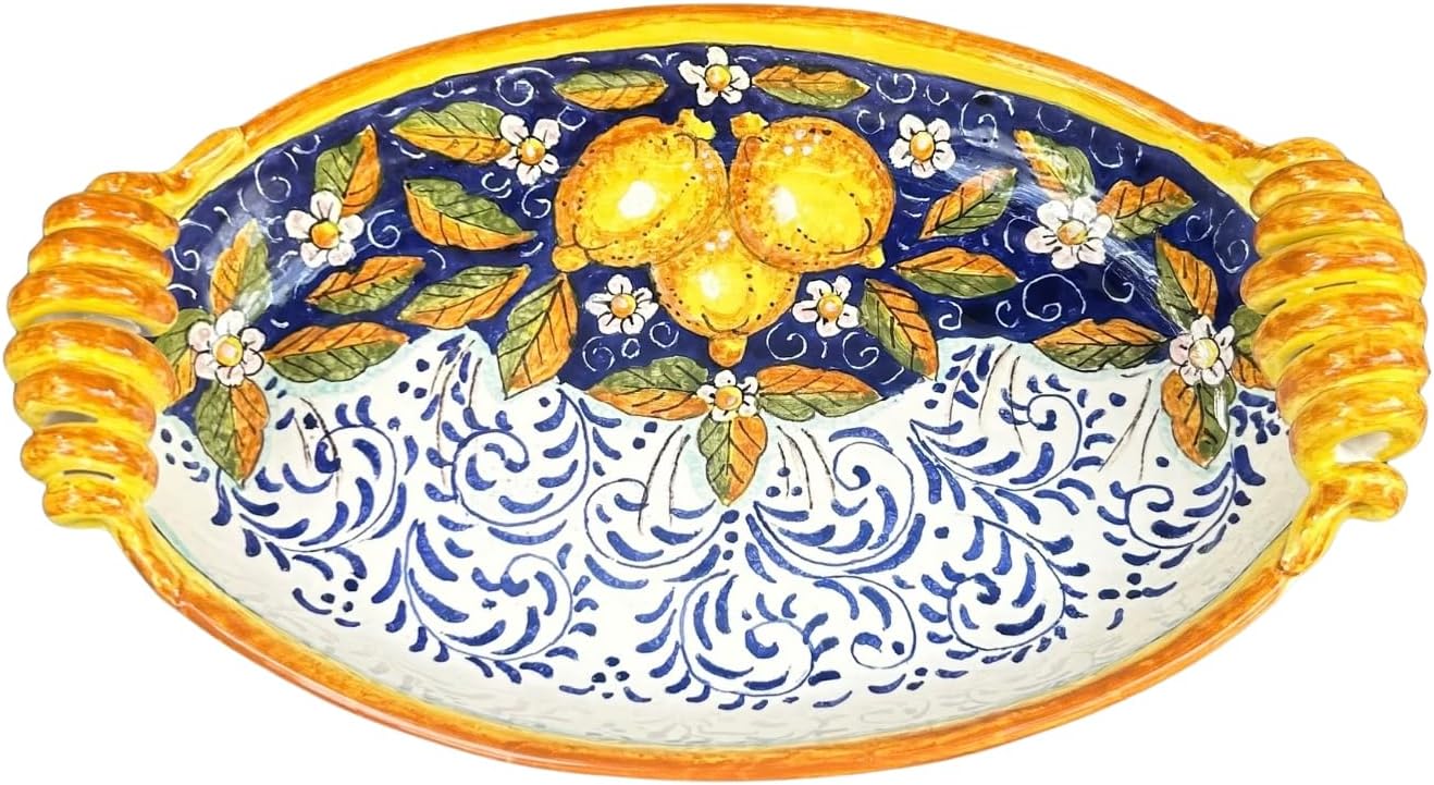 CERAMICHE D'ARTE PARRINI - Italian Ceramic Art Pottery Serving Centerpiece Oval Hand Painted Pattern Three Lemons Made in ITALY Florence Tuscan
