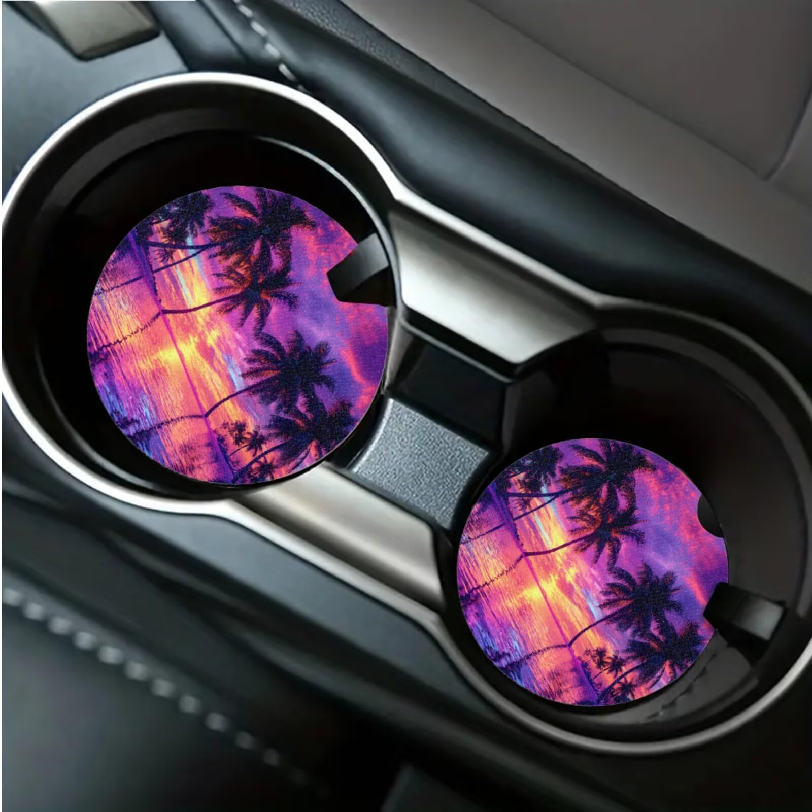 Bulopur Set completo di coprisedili per auto con palme tropicali, 7 pezzi, coprivolante, antiscivolo, elastici, coprivolante, tostapane, accessori per interni da donna e ragazza