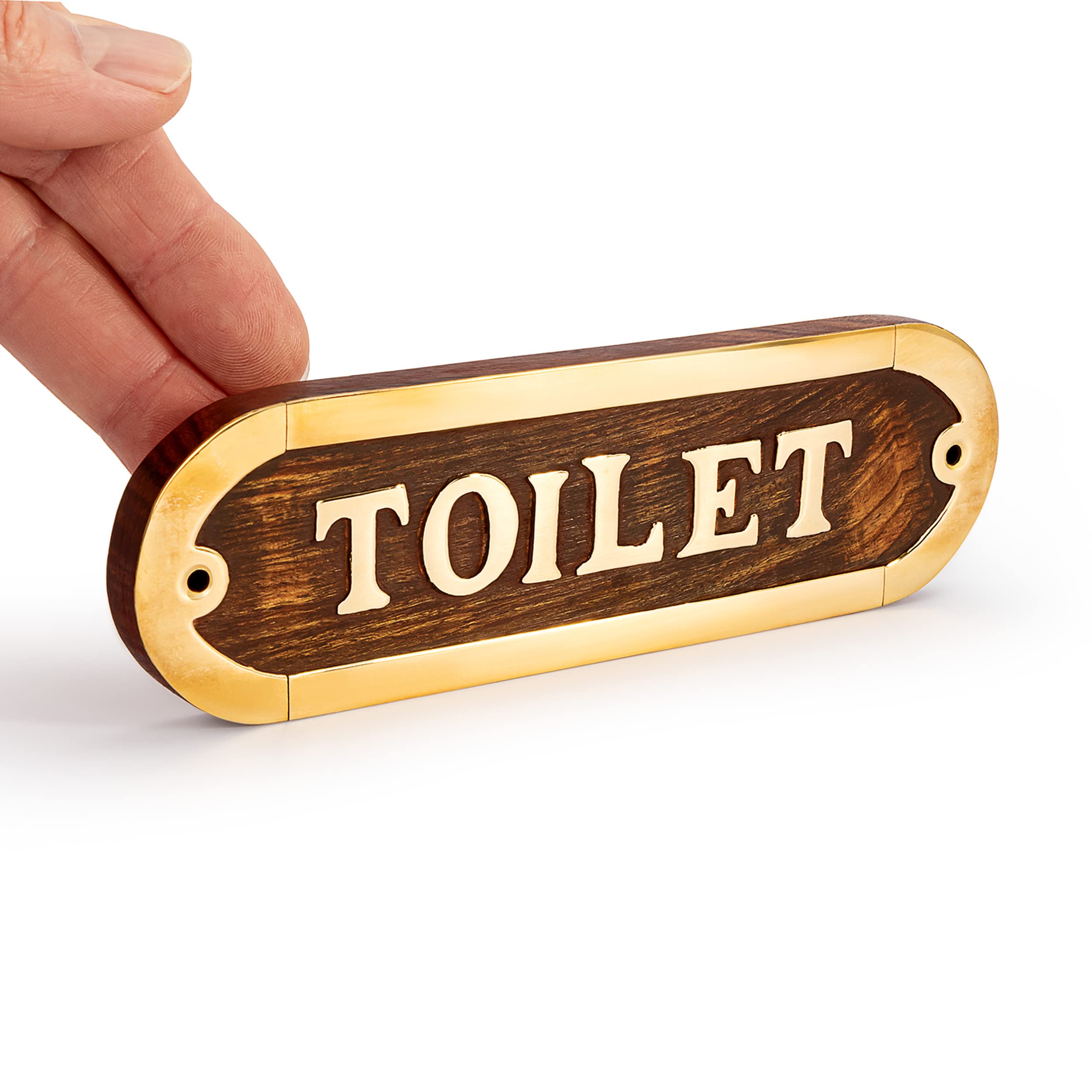 NKlaus Toilet Door Sign Brass / Wood Toilet Sign 16 x 5 cm Toilet Decoration Signs 11766, Gold colour, standard size - Image 2