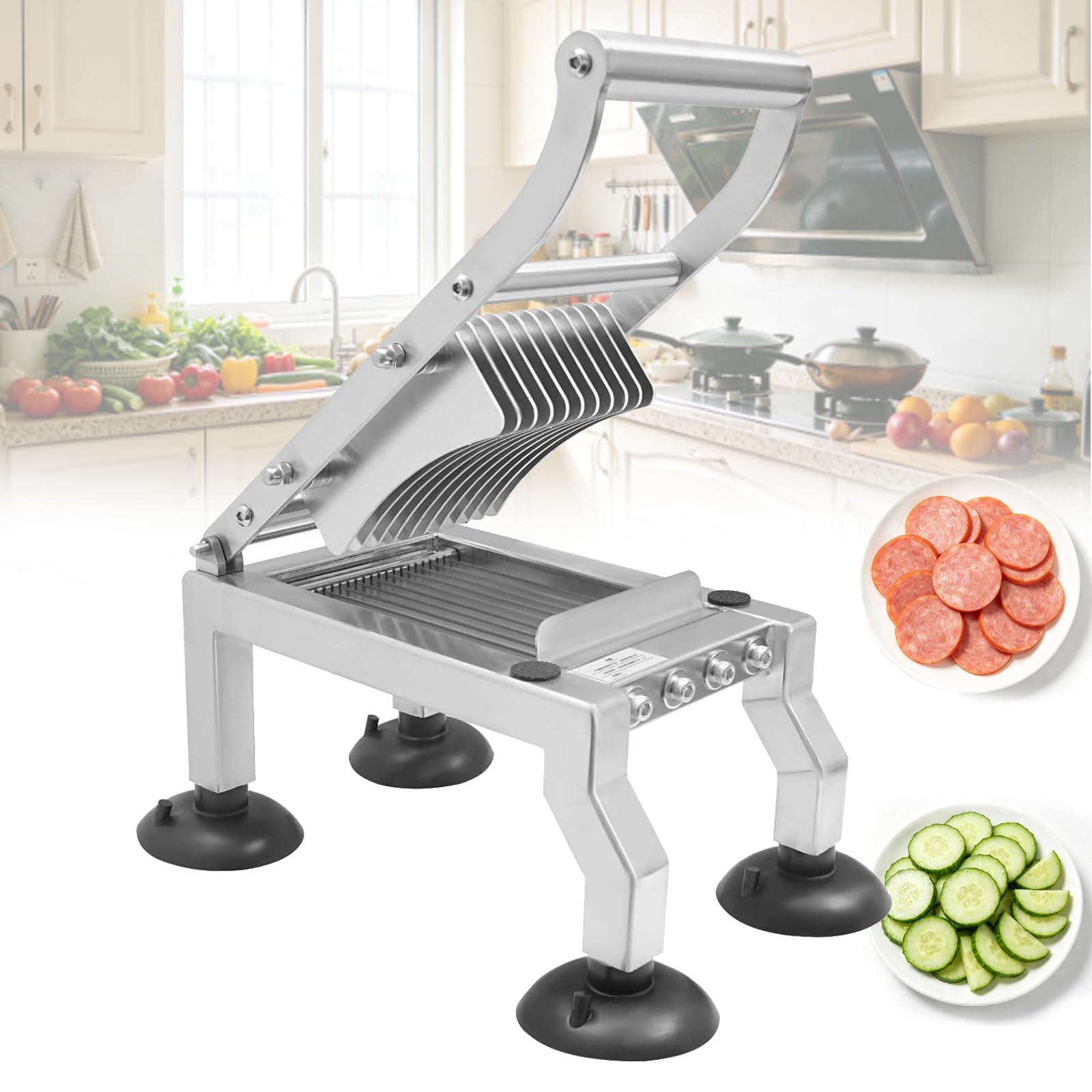 Professioneller Manueller Tomatenschneider, Gemüseschneider Aus Edelstahl Mit Einstellbarer Schnittstärke, Mit 4 Rutschfesten Saugnäpfen, Schnittstärken 5 Mm/10 Mm/15 Mm Für Gurken, Zwiebeln