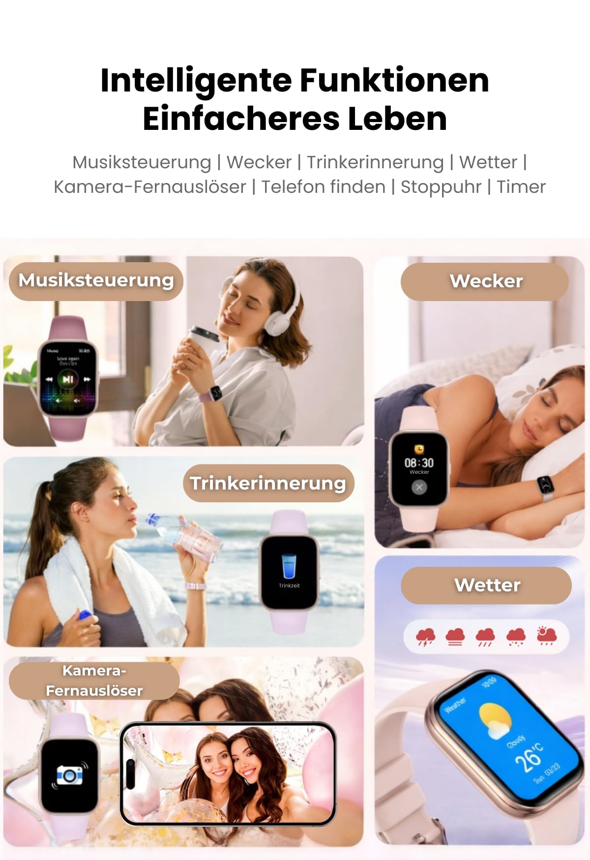 Smartwatch damski IW5 Lilac, wyświetlacz TFT 1,75", rozdzielczość 249 x 296, Smart Watch kompatybilny z systemem Android, Fitness Tracker, funkcje zdrowotne – fioletowy + złota bransoletka z