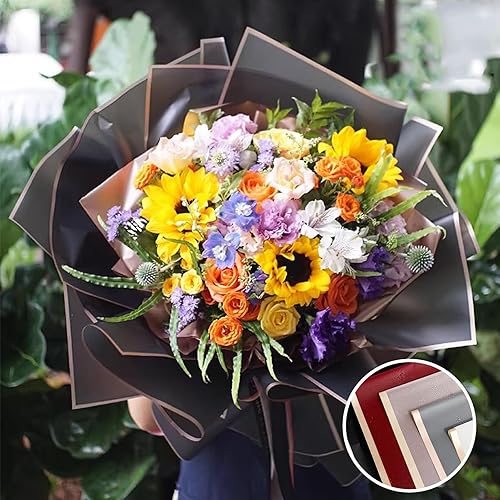 Miniatura 6 de Cieovo 50 hojas de papel de regalo de flores florales de color negro y blanco, papel de embalaje de floristería impermeable y cinta de satén para