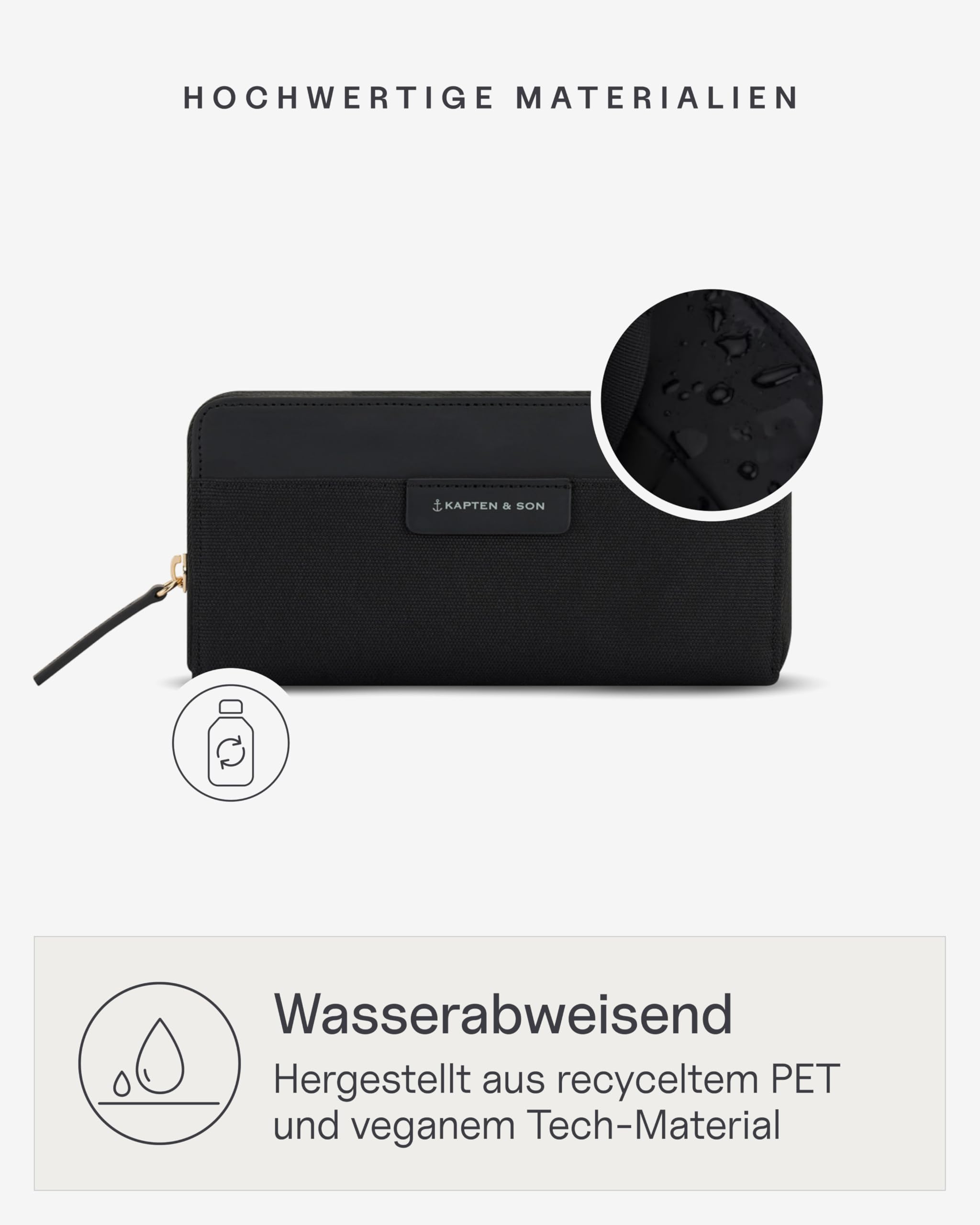 Kapten & Son Geldbörse Damen | Bergen Pro Wallet Large All Black | Damen Portemonnaie Groß Schwarz | Geldbeutel mit 14 Kartenfächern & Kleingeldfach | 10x 20x3 cm
