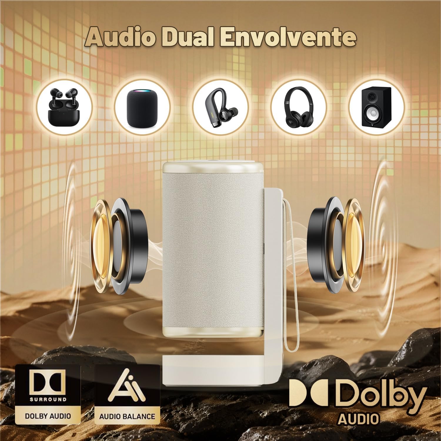 Projector with dual surround sound audio and Dolby support