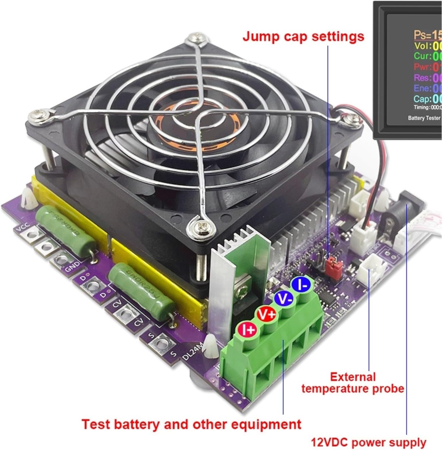 Intelligent Temperature Control DC Power USB Tester Electronic Load Lithium Battery Capacity Discharge Meter(150W B)