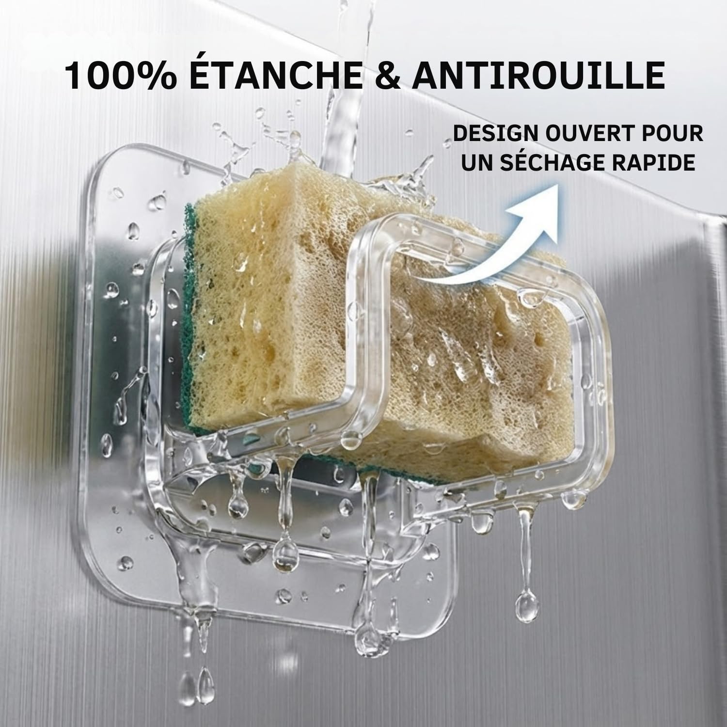 Porte Éponge Évier Cuisine Adhésif Transparent Invisible - Support Mural Sans Perçage Ultra-Forte & Étanche