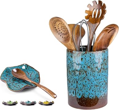Spoon Rest for Stove Top, 5.3 Inch Ceramic Spoon Holder for Kitchen Counter, Ladle, Spatula, Coffee Spoon Rest, Ceramic Utensil Holder for Countertop, Large Cooking Utensil Crocks for Kitchen Counter