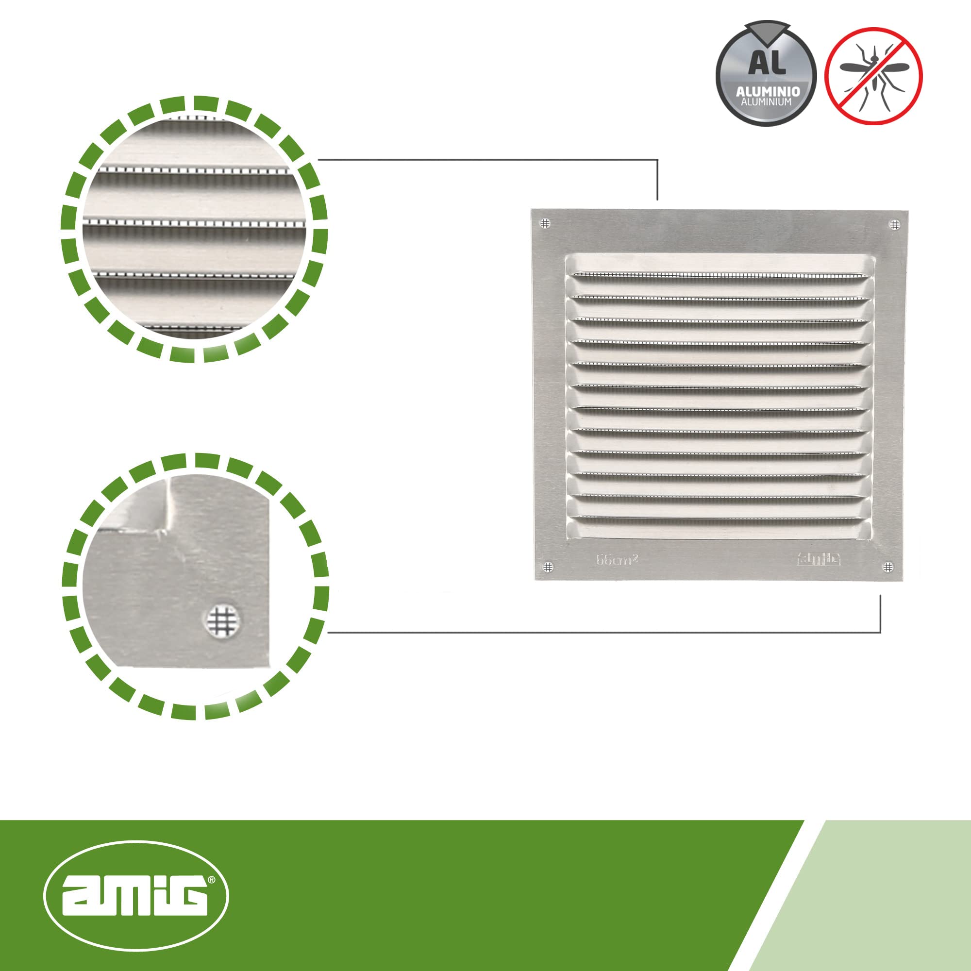 Amig, Square Aluminium Grille with Mosquito Net, Ventilation Grills for Air Outlet, Ideal for Ceiling in Kitchen and Bathroom - Image 4