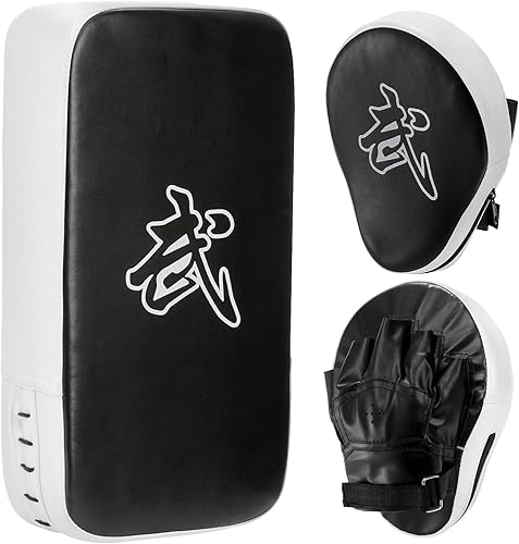 WUWEOT Juego de guantes de boxeo 2 en 1, guantes de boxeo, almohadillas de enfoque y almohadilla de patada de taewondo, almohadillas de