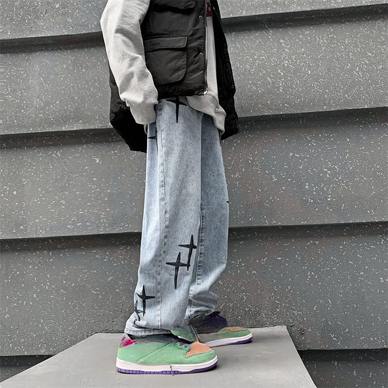 Men's Loose Jeans with Pockets Cross Pattern Pants Streetwear Hippies Trousers Joggers Harajuku Y2k Grunge Clothing4