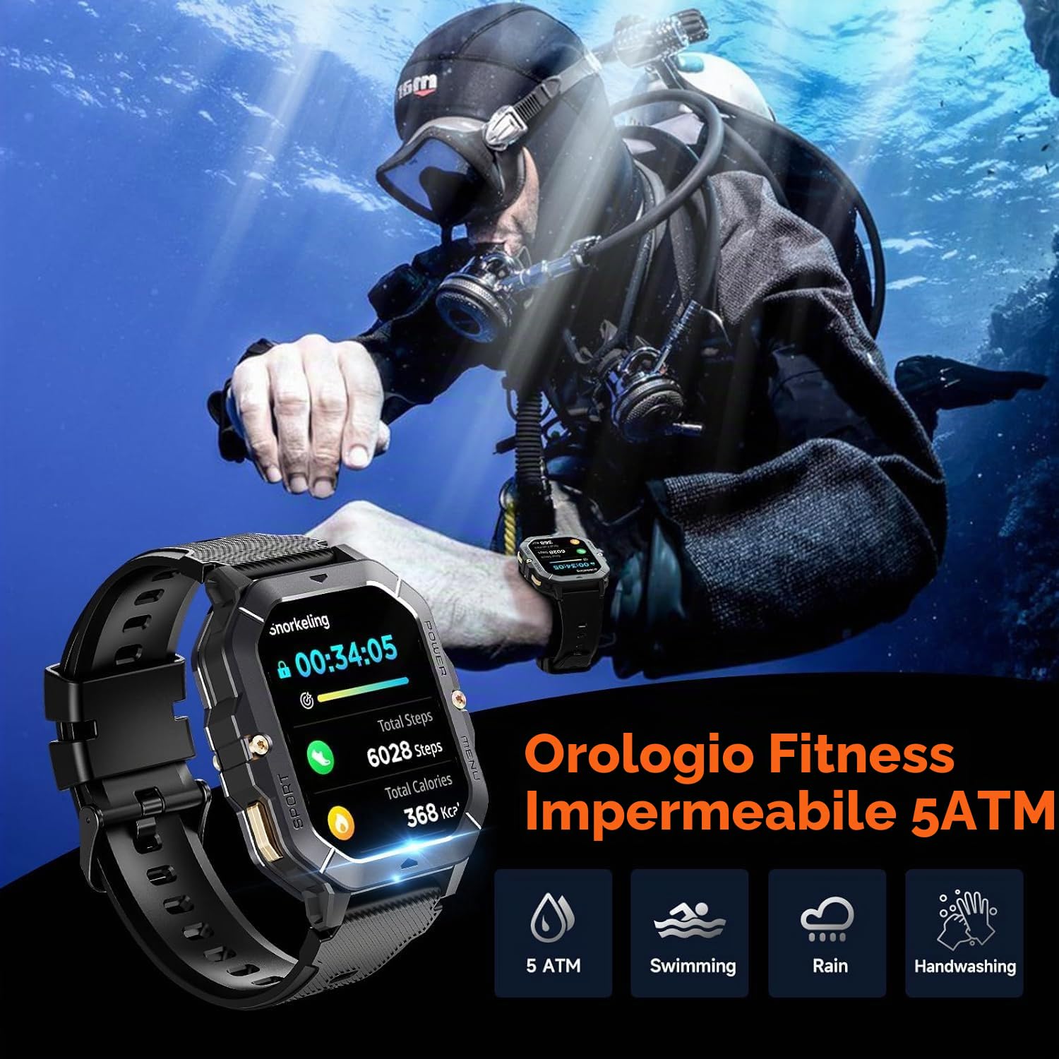 OBA Orologio Sportivo Oukitel BT101 da 2,02 Pollici, 100 Modalità Sportive, Impermeabile 5 ATM, Notifiche, Cardiofrequenzimetro, Contapassi, 410 mAh, Verde