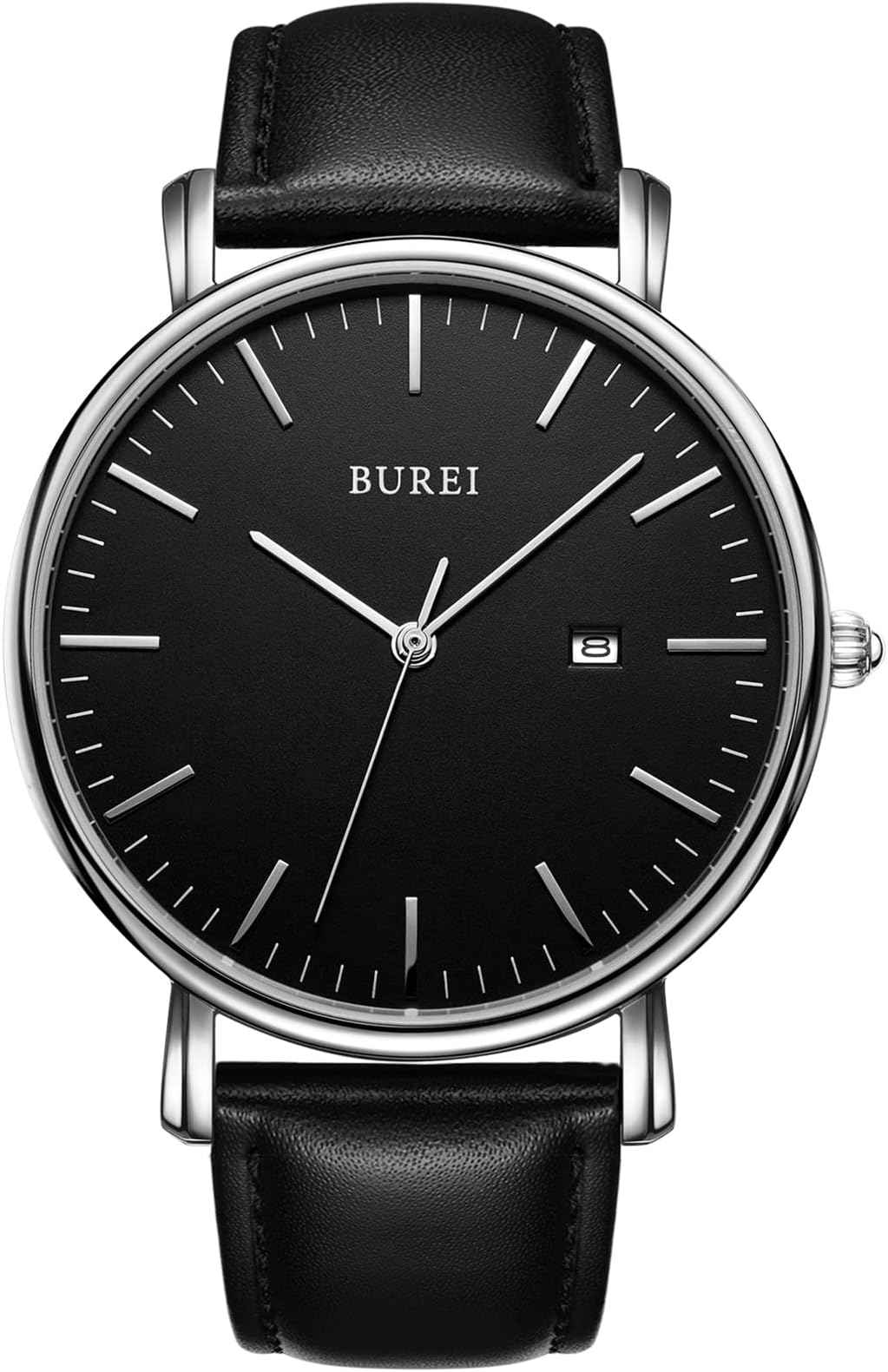 Vigor Rigger Mens Minimalist Analog Watch with Date Ultra Thin Watch Men with Black Leather Strap(Silver)