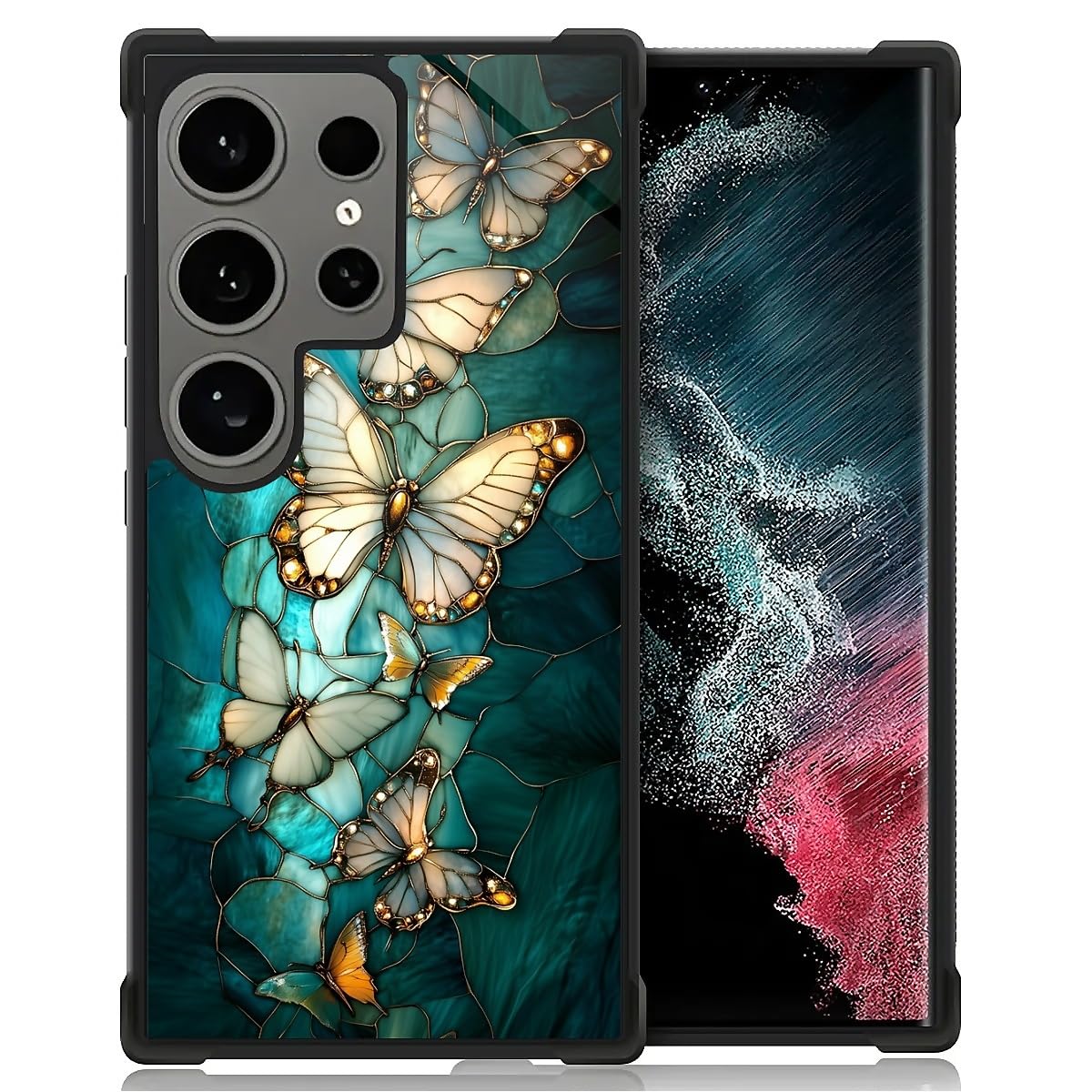 Akinmi Case for Samsung Galaxy S25 Ultra,Anti-Scratch Reinforced Corners Shockproof Protective Case for Men & Women-Bright Butterfly
